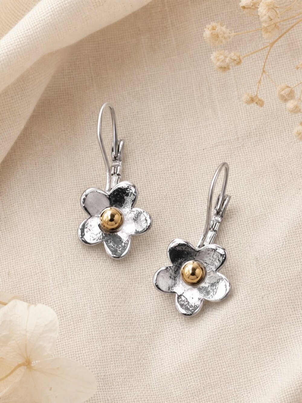 Lia Sophia Silver Flower Earrings with Gold Center Accents - Picture 8 of 8